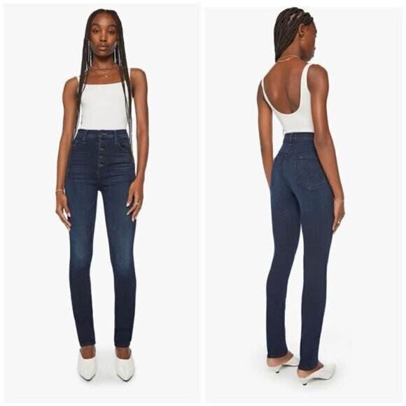 Mother Karaoke In Kyoto Blue High Waisted Pixie Rail Skimp Skinny Jeans 23 - Picture 1 of 14